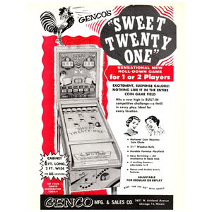 1950s Genco Sweet Twenty-One Coin Game Flyer Chicago Vintage Arcade